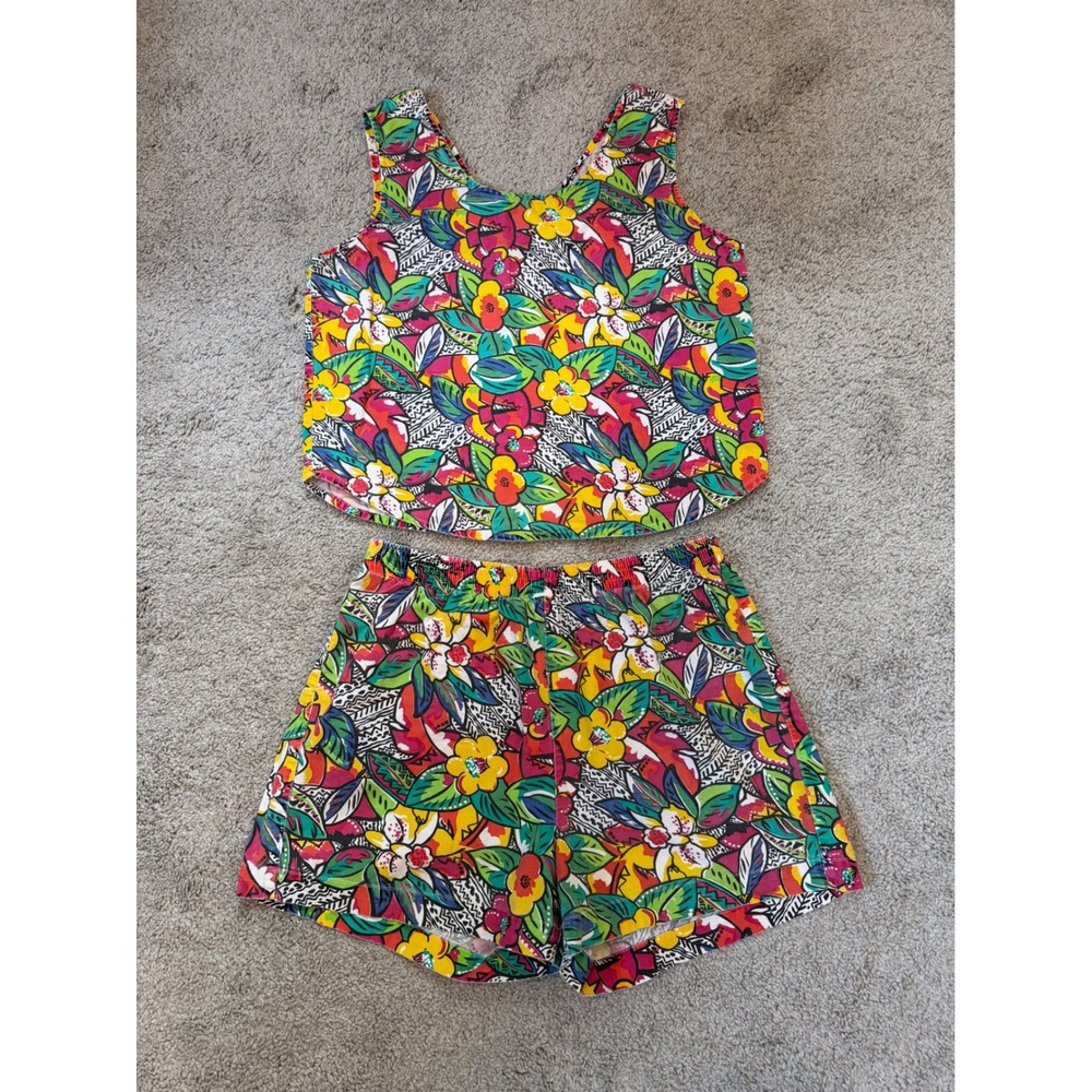 Vintage Victoria Harbour Women Multi-Color Tropical Floral Shorts Set Size M